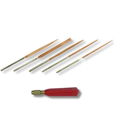 Set of five small needle files and one handle